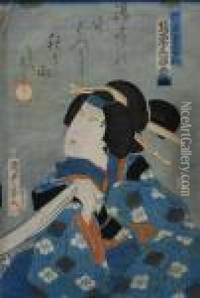 The Kabuki Actor Bando Mitsugoro In A Female Role Oil Painting - Utagawa Toyokuni Iii
