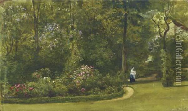 A Walk In The Garden Oil Painting - William Wyld