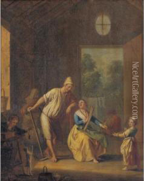Interior With A Peasant Family Oil Painting - Pietro Fabris