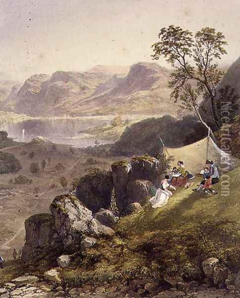 Thirlmere and Wythburn, detail of a sketching party, from The English Lake District, 1853 Oil Painting - James Baker Pyne