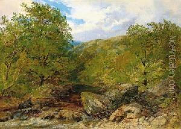Angler Am Bach In Sommerlicher Landschaft Oil Painting - Carl Wilhelm Muller