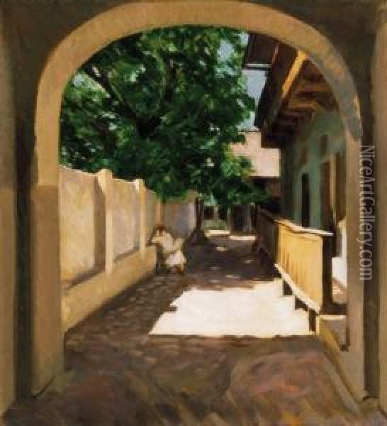 Courtyard In Nagybanya Oil Painting - Valer Ferenczy
