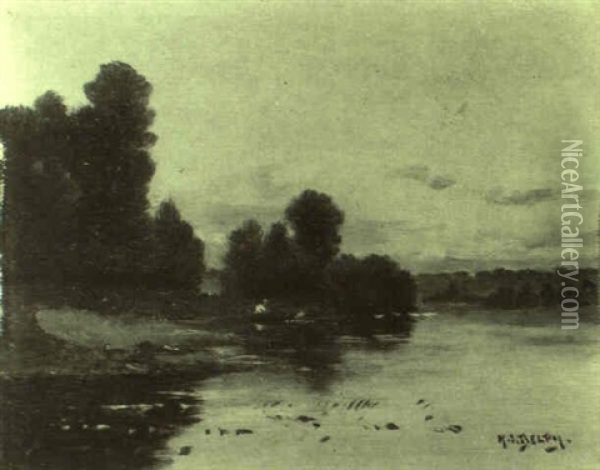 Abendliche Flusslandschaften Oil Painting - Hippolyte Camille Delpy