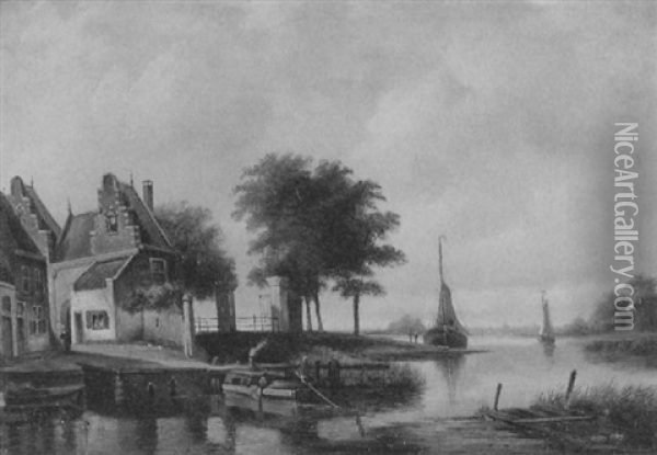 Hollandisches Dorf An Einem Fluss Oil Painting - Hermanus Koekkoek the Younger