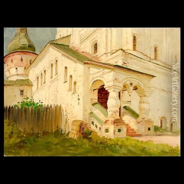 Entrance To Church, Russia Oil Painting - Genrich Genrikovich Schmidt