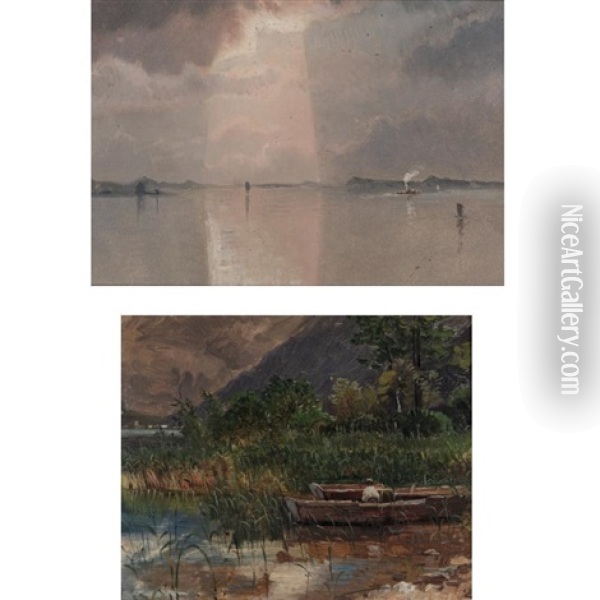 A Break In The Clouds (+ A Reeded Water Inlet, Smlr; Pair) Oil Painting - William Stanley Haseltine