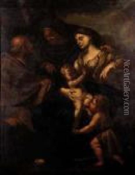 Sacra Famiglia Con San Giovannino E Sant'anna Oil Painting - Andrea Vaccaro