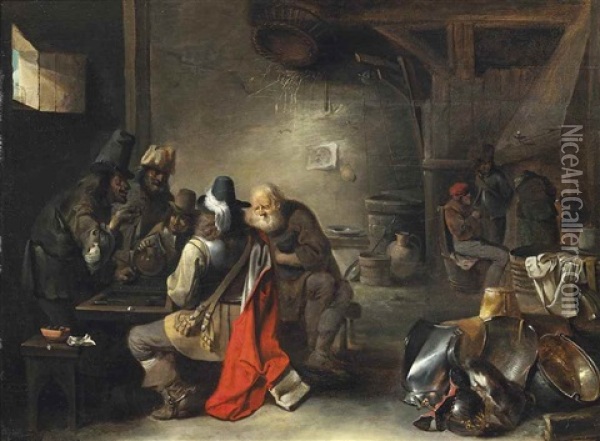 A Soldier Playing Tric-a-trac With Peasants In A Tavern Oil Painting - Christoffel Jacobsz. Van Der Lamen