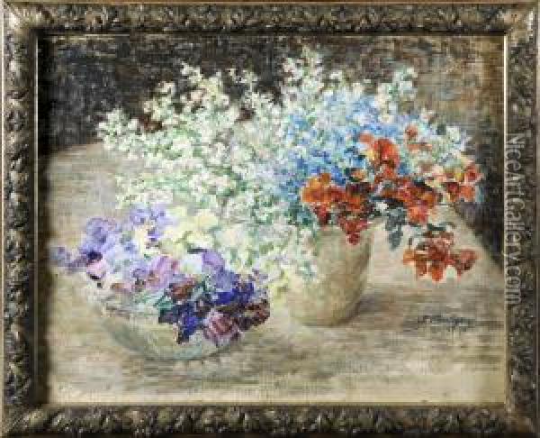 Vase Garni De Fleurs Oil Painting - Jenny Montigny