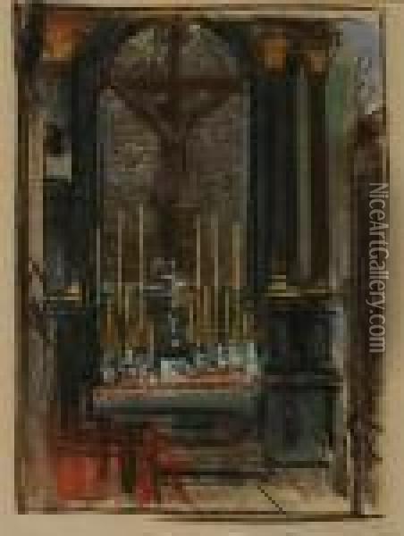 Oltarz Z Krucyfiksem Krolowej Jadwigi W Katedrze Wawelskiej Oil Painting - Leon Wyczolkowski