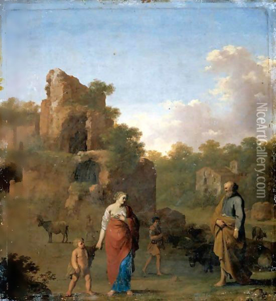 Landscape With The Expulsion Of Hagar And Ishmael Oil Painting - Cornelis Van Poelenburgh