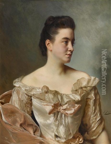 A Portrait Of A Lady In Pink Oil Painting - Gustave Jean Jacquet