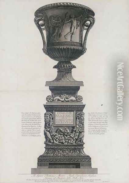 Marble vase with frieze of fauns from the Pantanello Oil Painting - Giovanni Battista Piranesi