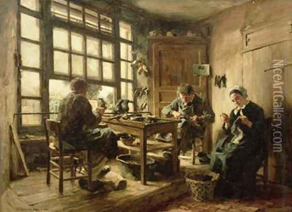 The Cobblers 1880 Oil Painting - Leon Augustin Lhermitte