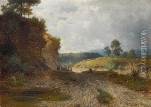 Landstrase In Vorgebirgslandschaft Oil Painting - Ludwig Sckell