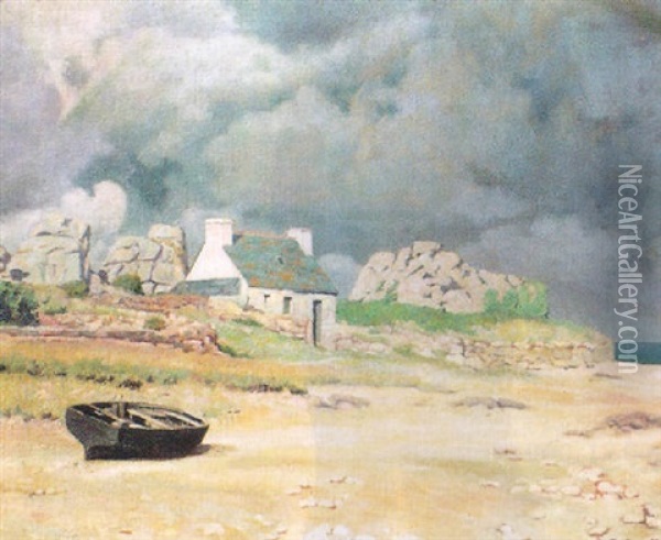 Barques Et Chaumiere Pres De La Greve Oil Painting - Henri Delavallee