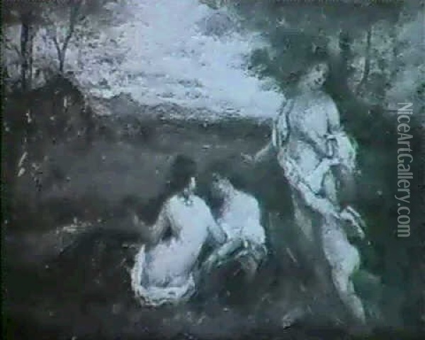 Drei Nymphen In Waldlandschaft Oil Painting - Francois-Charles Vuillermet