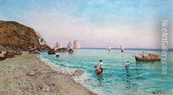View Of Marina Piccola, Capri Oil Painting - Holger Hvitfeldt Jerichau