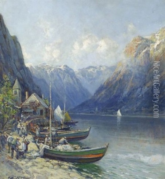 Fishing Village Oil Painting - Arthur Vidal Diehl