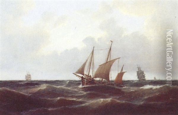 Marine, Sejlskibe Pa Havet Oil Painting - Carl Ludwig Bille