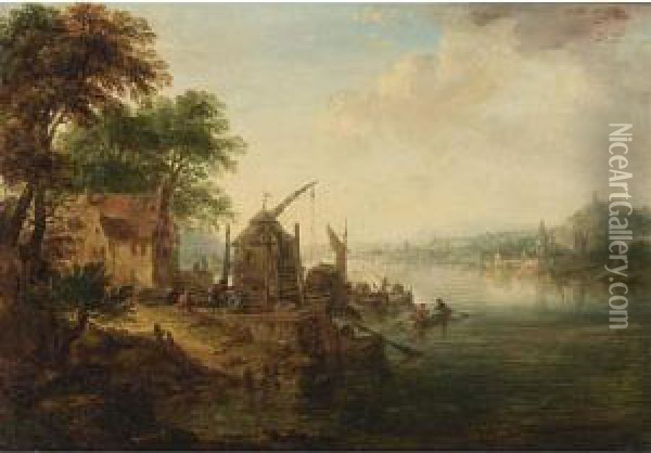 An Extensive River Landscape Oil Painting - Johann Georg Schutz