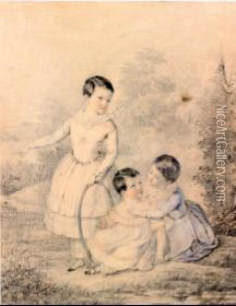 Ritratto Di Tre Bambini Oil Painting - Napoleone Mellini