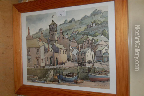 View Of A Coastal Town Oil Painting - Joseph Middleton Jopling