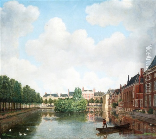 Gezicht Op De Hofvijver, Den Haag Oil Painting - Antonie Waldorp