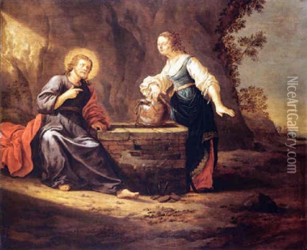 Christ With The Woman Of Samaria (john 4:1-30) Oil Painting - Aert Jansz Marienhof