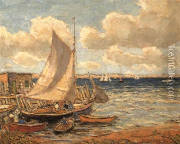 Fishing Boats At Jamestown, Rhode Island Oil Painting - Reynolds Beal