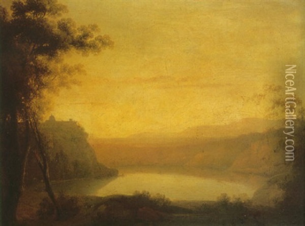 A View Of Lake Albano And Castel Gandolfo Oil Painting - Robert Freebairn