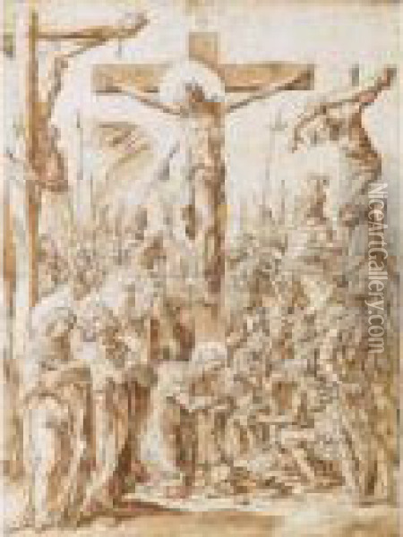 The Crucifixion Oil Painting - Aertgen, Aert Claesz Van Leyden