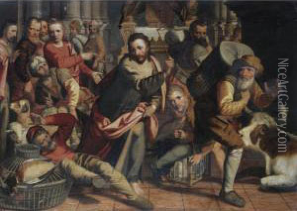 Christ Driving The Money-changers From The Temple Oil Painting - Pieter Aertsen