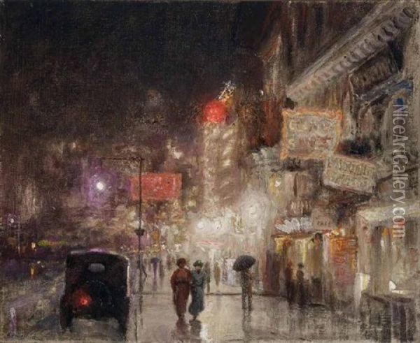 City Nocturne Oil Painting - Alfredo Helsby