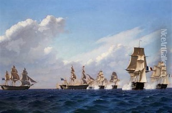Batallien Ved Trafalgar Oil Painting - Frederik Theodor Kloss