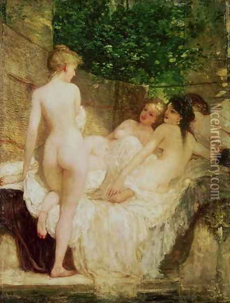 After the Bath 1880 Oil Painting - Karoly Lotz