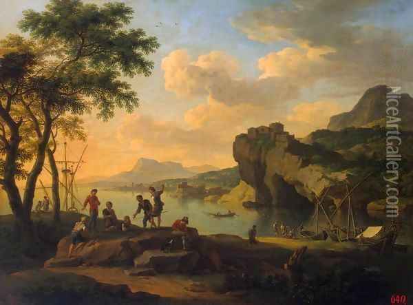 Italian Harbour Oil Painting - Jacob De Heusch