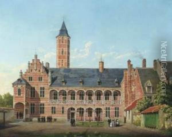 Ignace - La Cour De L'hotel De Busleyden Oil Painting - Van Hoey Joseph Ignace