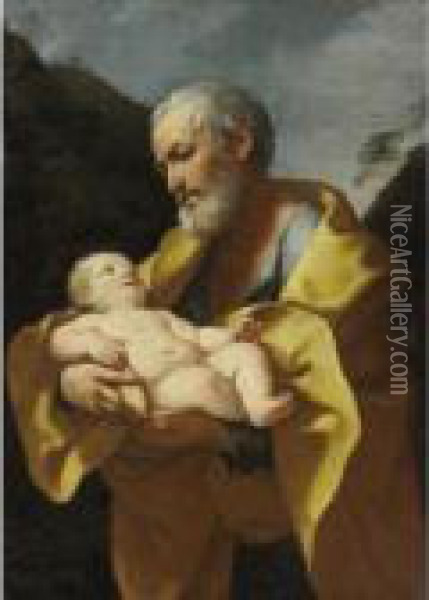 St. Joseph And The Christ Child Oil Painting - Guido Reni