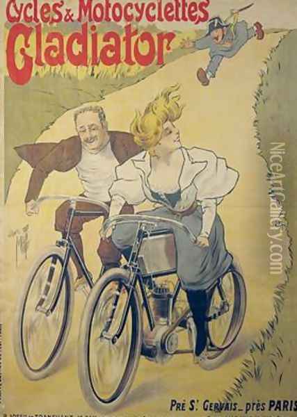 Poster advertising Gladiator bicycles and motorcycles Oil Painting - Ferdinand (Misti) Misti-Mifliez