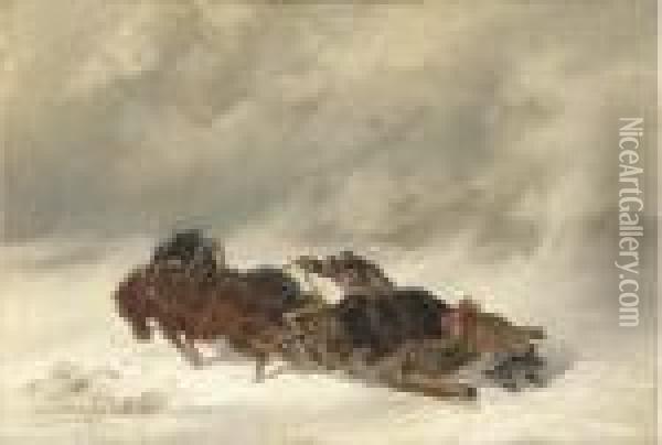 Horse Drawn Sledge In A Snowstorm Oil Painting - Nikolai Egorovich Sverchkov