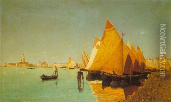 A View Of The Venetian Lagoon Oil Painting - Guglielmo Ciardi