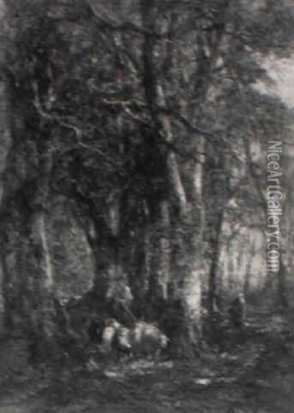 Buchenwald Mit Einem Schafer Und Seiner Herde Oil Painting - Carl Ebert