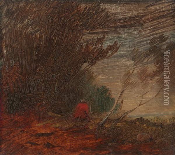 Herbstlicher Waldrand Mit Sitzender Rotjacke Oil Painting - Wilhelm Busch