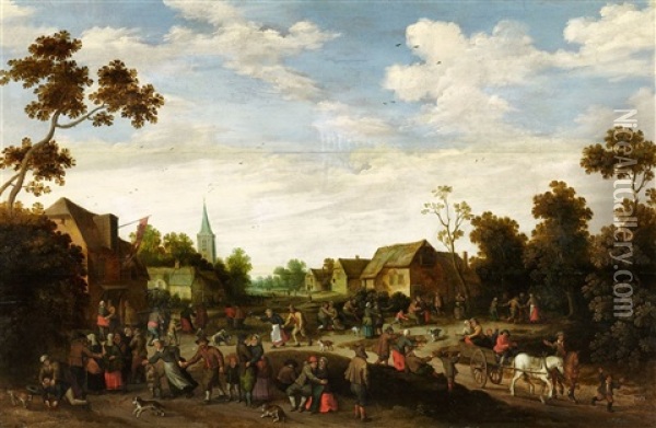 Village Scene With A Peasant Festival Oil Painting - Cornelis Droochsloot