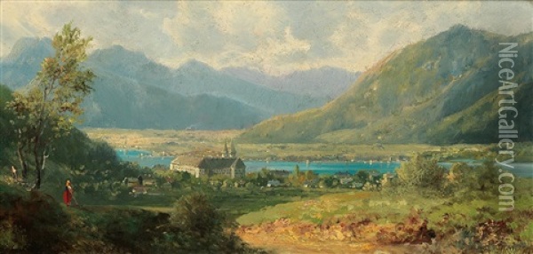 View Of The Benedictine Monastery On The Tegernsee Oil Painting - Adolf Heinrich Lier