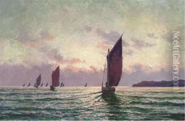 Fishing Boats Returning At Dusk Oil Painting - Peter MacGregor Wilson