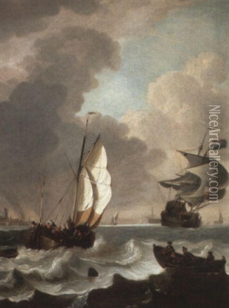 Shipping In Choppy Seas Oil Painting - Hendrik Rietschoof