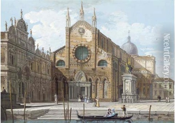 The Church Of Ss. Giovanni E Paolo, Venice, With The Scuola Di San Marco To The Left Oil Painting - Giuseppe Bernardino Bison