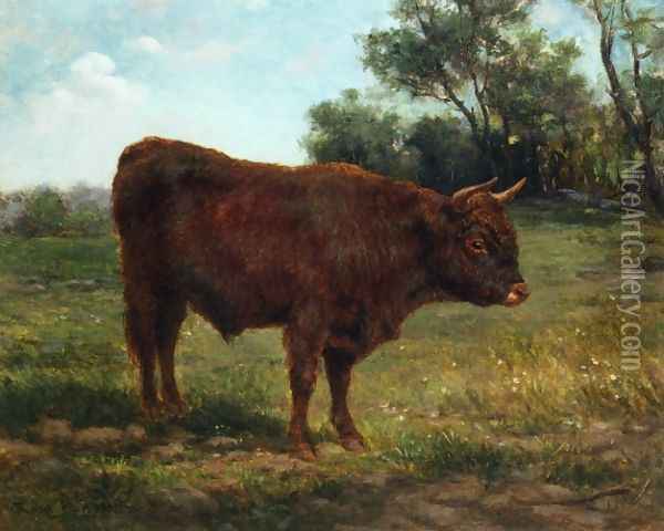 Longhorn Bull in a Landscape Oil Painting - Rosa Bonheur